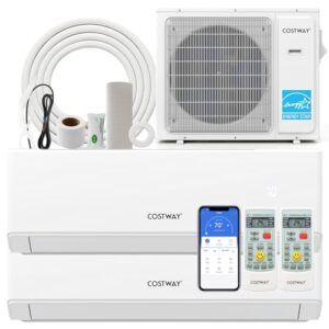 COSTWAY 30k Dual 2 Zone Mini Split Air Conditioner, 23 SEER2 18000 BTU+ 24000 BTU, 208-230V, Wifi Enabled Multi Zones Mini Split AC Heat Pump Full Set, Ductless Energy Star