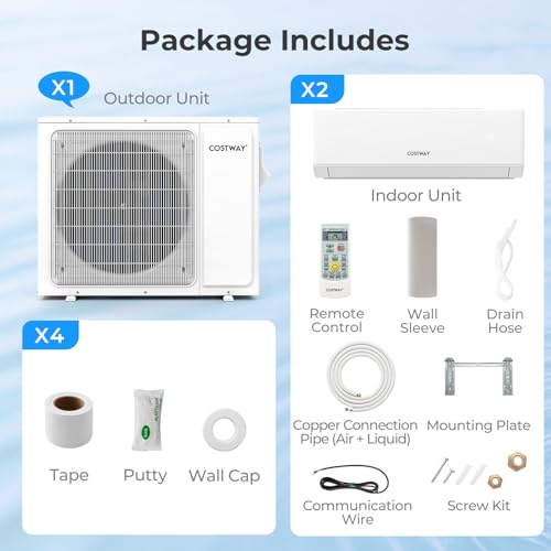 COSTWAY 18k Dual 2 Zone Mini Split Air Conditioner, 22 SEER2 7000 BTU+ 9000 BTU, 208-230V, Wifi Enabled Multi Zones Mini Split AC Heat Pump Full Set, Ductless Energy Star - Image 8