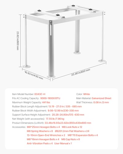 VEVOR Mini Split Ground Stand, Adjustable Anti-Vibration Mini Split Stand for 9000-18000 BTU Ductless Air Conditioner Heat Pump, Heavy Duty AC Base Bracket Floor Mount w/ 441LBS Max. Load Capacity - Image 7