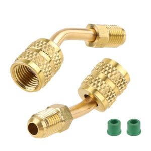 R410a Adapter Connector for Mini Split System, 5/16in Female 1/4in Male Flare Charging Vacuum Port Hose Adapter with Thimble for Air Conditioners Refrigeration Valve HVAC Service