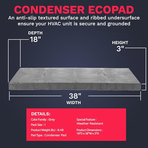 DuctlessAire Equipment Pad - Ductless Mini Split AC Unit Condenser Pads - Mini Split Air Conditioner, Heat Pump, HVAC, Generator Pad - Portable Outdoor Ground Mounting Base - 18"D x 38"W x 3"H (Grey) - Image 3