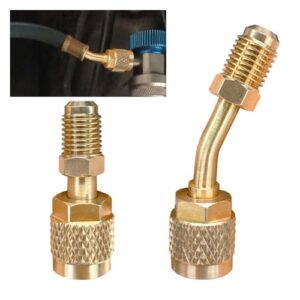 R410A Straight & Angled Adapter, Mini Split System Adapter, 5/16" Female to 1/4" Male Flare Quick Couplers, Charging Vacuum Port Adapter for Air Conditioners, HVAC, Refrigeration Service