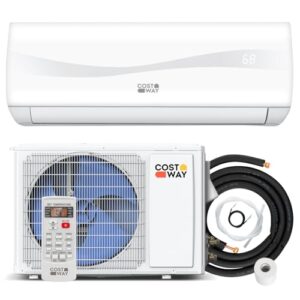 COSTWAY 12000BTU Mini Split Air Conditioner& Heater, 17 SEER2 208-230V Wall-Mounted Ductless AC Unit Cools Rooms up to 750 Sq. Ft, Energy Efficient Inverter AC w/Heat Pump (Blast Series)