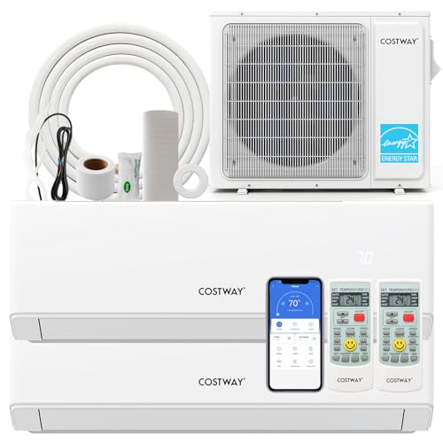 COSTWAY 18k Dual 2 Zone Mini Split Air Conditioner, 22 SEER2 7000 BTU+ 9000 BTU, 208-230V, Wifi Enabled Multi Zones Mini Split AC Heat Pump Full Set, Ductless Energy Star