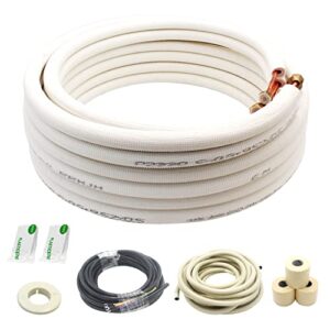 25 Ft Mini Split Line Set.Air Conditioner Copper Tubing Pipes Extension Set, 1/4" & 1/2" 3/8" PE Thickened for AC and Heating Equipment Insulated Coil Line Set HVAC Refrigerant with Nuts. (1/4+1/2)