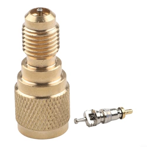 R410a Mini Split AC HVAC Charging Vacuum Adapter 5/16 to 1/4 Inch with Valve Core for Import Systems Brass Fitting Low-Loss Air Conditioner Accessory