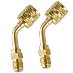 R410a Adapter Mini Split Adapter, 5/16 To 1/4 HVAC for Air Conditioner & Hose Connectors HVAC Tools for R410a Refrigerant Mini Split Recharging & More（2PCS 45°Angle)