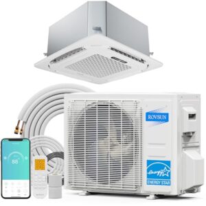 ROVSUN 12000 BTU Smart WIFI Ceiling Cassette Mini Split AC/Heating System with Inverter & APP Control, 24 SEER2 Ductless Air Conditioner with Pre-Charged Condenser, Heat Pump & Installation Kit, 230V