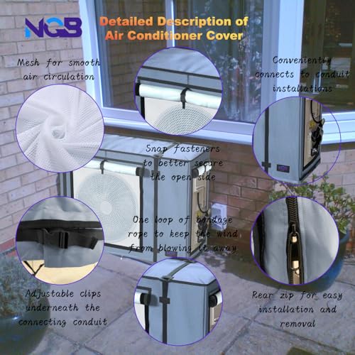 NGB Mini Split Cover for Air Conditioner Outdoor Units with 600D Waterproof Material, UV, Dust, Wind and Snow Resistant, Maximum Size 32.3Lx13.7Wx24H in, Can be Used While Running, Grey. - Image 4
