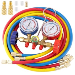 Tigbear Manifold Gauge Set, 5FT AC Manifold Freon Gauge Set with Mini Split Adapter 1/4 x 5/16 for R404A R134A R22 R12