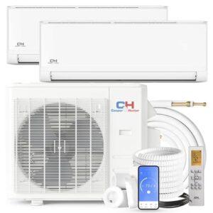 Cooper&Hunter 18,000 BTU Dual Zone 6000 + 6000 BTU Wall Mount Ductless Mini Split A/C and Heater with 25ft Installation Kits