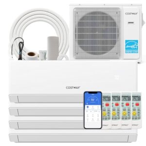COSTWAY 30k Quad 4 Zone Mini Split Air Conditioner, 23 SEER2, 9k+9k+9k+12k BTU, 208-230V, Wifi Enabled Multi Zones Mini Split AC Heat Pump Full Set, Ductless Energy Star