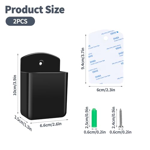 2 PCS Remote Control Holders Wall Mount, Self Adhesive TV Air Conditioner Remote Control Holder, Wall Mount Storage Box Organizer Wall Pen Holder Storage for Home Office School(Black) - Image 2