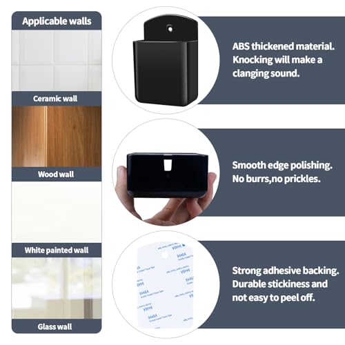 2 PCS Remote Control Holders Wall Mount, Self Adhesive TV Air Conditioner Remote Control Holder, Wall Mount Storage Box Organizer Wall Pen Holder Storage for Home Office School(Black) - Image 3