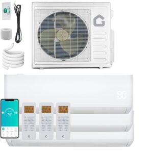 GarveeHome 28000 BTU 3 Zone Mini Split AC/Heating System,Wifi Enabled 20 SEER2 208-230V 3 Zone 9000 + 9000 + 12000 BTU Ductless Split Unit AC w/Pre-Charged Condenser, Heat Pump
