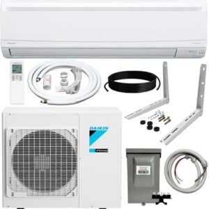 Daikin 18,000 BTU 19.5 SEER2 LV Series Ductless Mini-Split Wall Mount Heat Pump Air Conditioner with 15' Installation Kit, Wall Bracket, 1/2 Electric Whip, 30A Fuse -230V