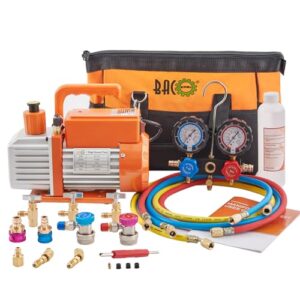 BACOENG R1234yf R32 AC Vacuum Pump and Gauge Set, 4 CFM HVAC Vacuum Pump Kit for AUTO/Mini Split System, Sparkless Vacuum Pump for R1234yf R32 R134a R410a Refrigerants